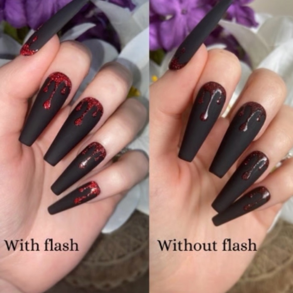 Black and Red Drip blood glitter Nail Set